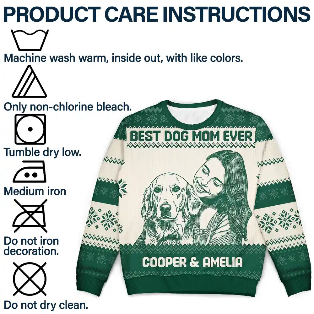 Art Design,Christmas,Custom Photo,Pet Lovers,Photo -  Knit-Style Line Art,Playful - Christmas Gift For Pet Lovers - Personalized Custom Photo Best Dog Mom Ever Knit Line Art Unisex Ugly Sweater