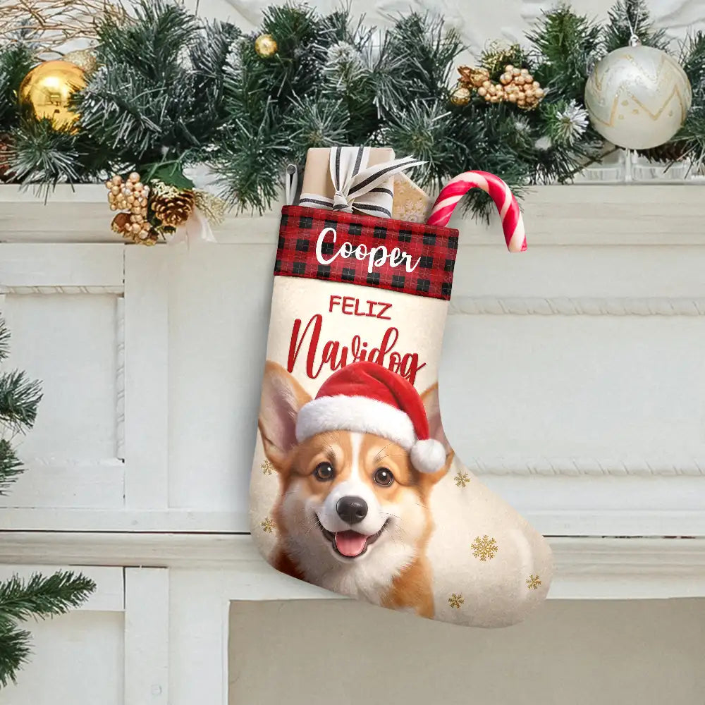 Art Design,Christmas,Custom Photo,Indoor Decor,Pet Lovers,Photo - Christmas Accessories 3D Cartoon Pet,Playful - Christmas Gift For Pet Lovers Family - Personalized Custom Photo Snowflake Dog Cat Photo Fireplace Decoration Christmas Stocking