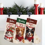 Art Design,Christmas,Custom Photo,Indoor Decor,Pet Lovers,Photo - Christmas Accessories 3D Cartoon Pet,Playful - Christmas Gift For Pet Lovers Family - Personalized Custom Photo Snowflake Dog Cat Photo Fireplace Decoration Christmas Stocking