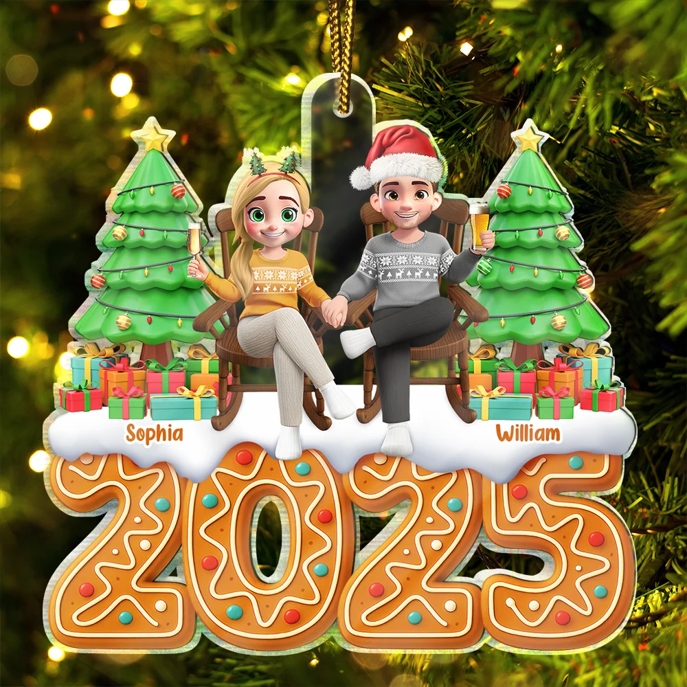 Christmas Gingerbread 3D Effect Couple Holding Hand - Personalized Custom Shaped Acrylic Ornament
