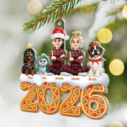 Christmas,Cozy,Family,Vector - Christmas Gingerbread Family Sitting Together - Personalized Custom Shaped Acrylic Ornament