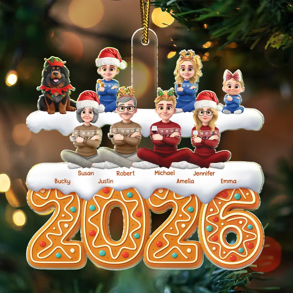 Christmas,Cozy,Family,Vector - Christmas Gingerbread Family Sitting Together - Personalized Custom Shaped Acrylic Ornament