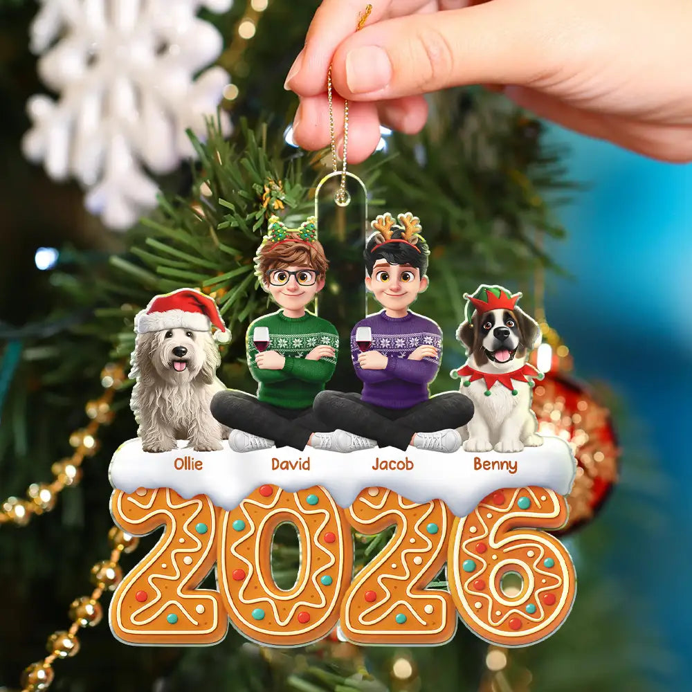 Christmas,Cozy,Family,Vector - Christmas Gingerbread Family Sitting Together - Personalized Custom Shaped Acrylic Ornament