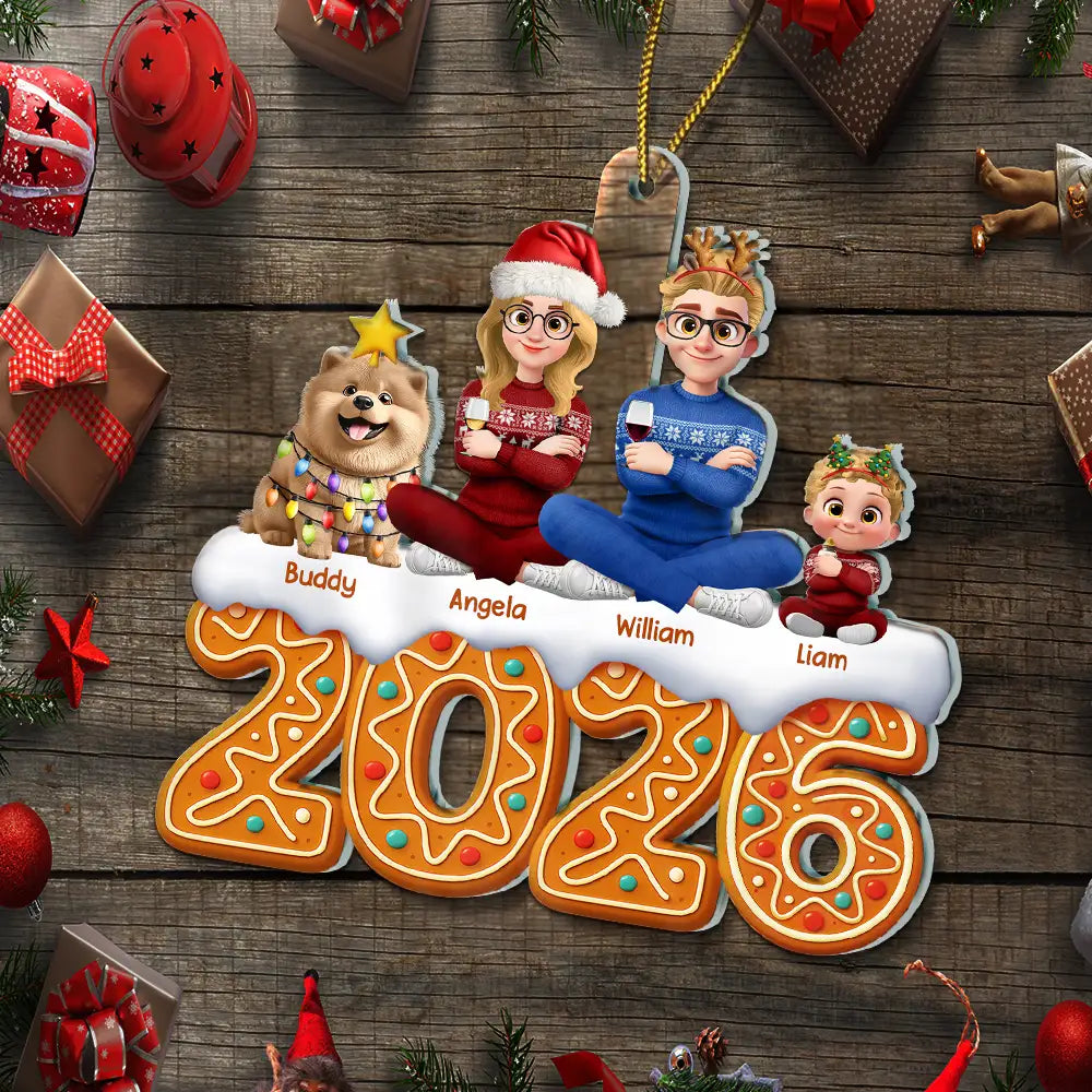 Christmas,Cozy,Family,Vector - Christmas Gingerbread Family Sitting Together - Personalized Custom Shaped Acrylic Ornament