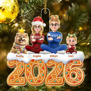 Christmas,Cozy,Family,Vector - Christmas Gingerbread Family Sitting Together - Personalized Custom Shaped Acrylic Ornament