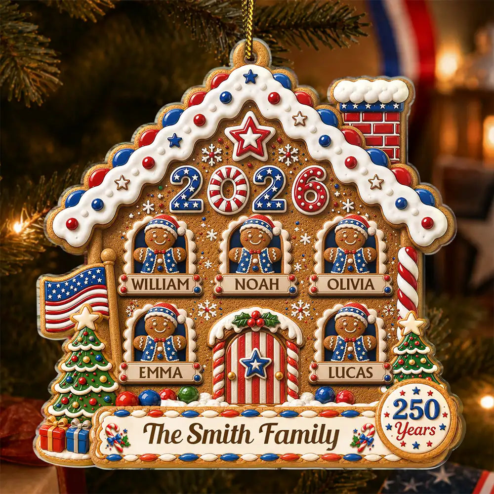 Independence Day,America 250th,Christmas,Proud,Family,Custom Text - Christmas Gingerbread Sweet Memories Built Together - Personalized Custom Shaped Acrylic Ornament