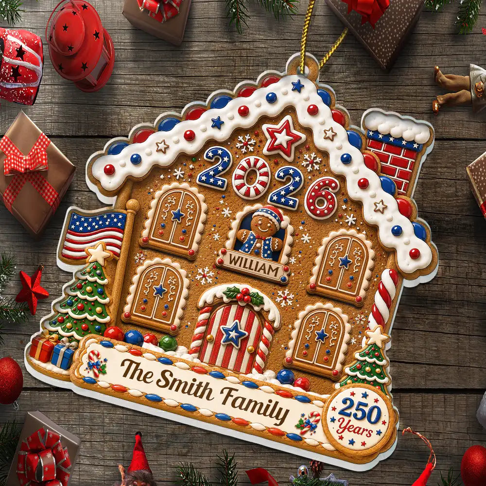 Independence Day,America 250th,Christmas,Proud,Family,Custom Text - Christmas Gingerbread Sweet Memories Built Together - Personalized Custom Shaped Acrylic Ornament