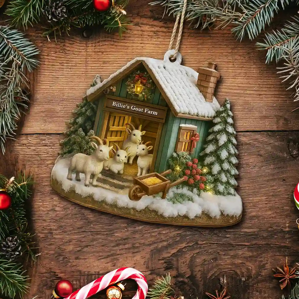 Christmas, Farm, Gift For Yourself, Happy - Christmas Goat Farm - Personalized Custom Shaped Wooden Ornament