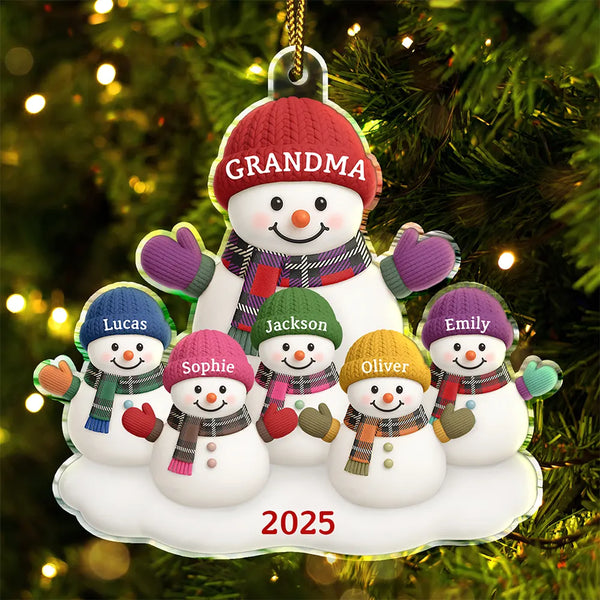 Gift For Grandma, Gift For Grandpa, Gift For Grandparents, Gift For Grandkids, Christmas, Happy - Christmas Grandma Grandkids Snowman - Personalized Custom Shaped Acrylic Ornament