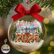 Art Design,Christmas,Custom Photo,Family,Happy,Photo - Portrait With Santa Hat & Christmas Lights - Christmas Keepsake Gift For Family - Personalized Custom Photo Watercolor Portrait 3D Acrylic Ball Ornament