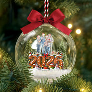 Art Design,Christmas,Custom Photo,Family,Happy,Photo - Portrait With Santa Hat & Christmas Lights - Christmas Keepsake Gift For Family - Personalized Custom Photo Watercolor Portrait 3D Acrylic Ball Ornament