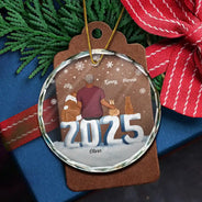 Gift For Couples, Dog Lovers, Cat Lovers, Pet Lovers, Pet Couple - Christmas Loving Couple Dog Cat - Personalized Circle Glass Ornament