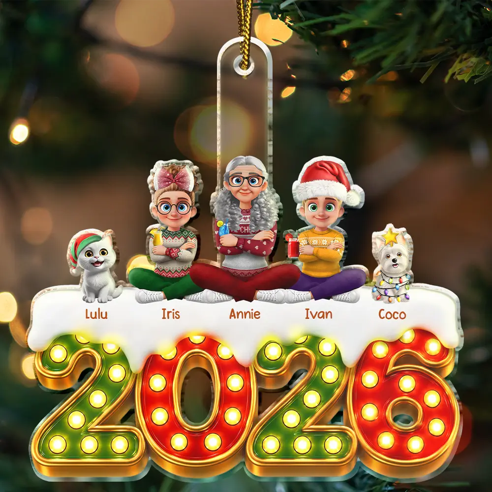 Christmas,Cozy,Family,Vector - Christmas Marquee Lights Family - Personalized Custom Shaped Acrylic Ornament