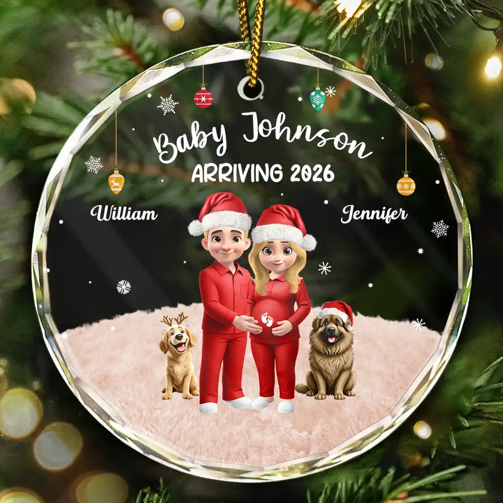 Expecting Parents 3D Effect Baby Arriving - Personalized Circle Glass Ornament