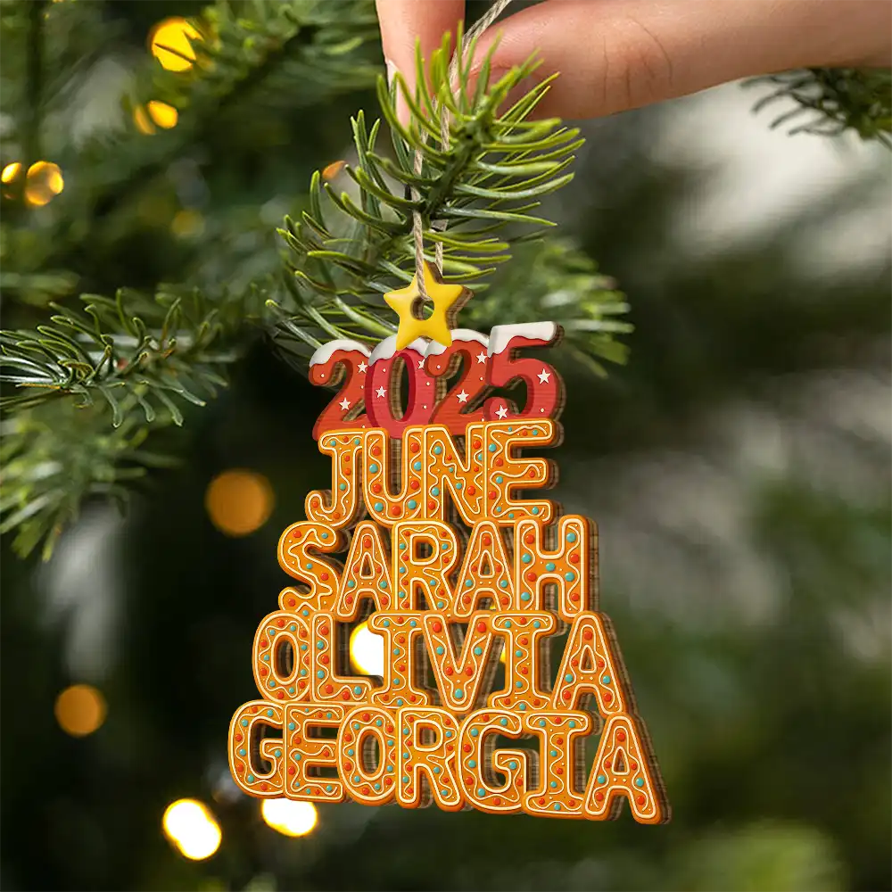 Christmas Pattern Tree With Names - Personalized Custom Shaped Wooden Ornament