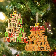 Christmas Pattern Tree With Names - Personalized Custom Shaped Wooden Ornament
