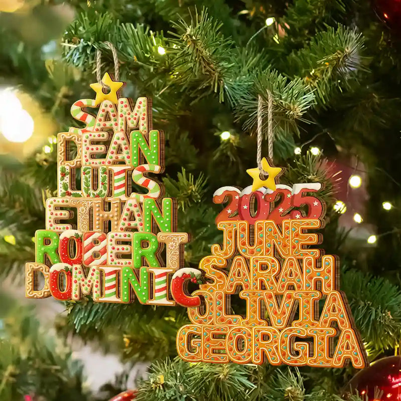 Christmas Pattern Tree With Names - Personalized Custom Shaped Wooden Ornament
