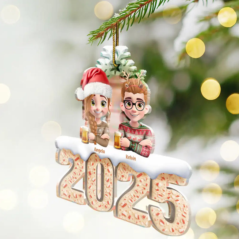 Family, Pet Lovers, Happy, Christmas - Christmas Peppermint Bark 3D Effect Family And Pet - Personalized Custom Shaped Acrylic Ornament