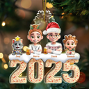 Family, Pet Lovers, Happy, Christmas - Christmas Peppermint Bark 3D Effect Family And Pet - Personalized Custom Shaped Acrylic Ornament