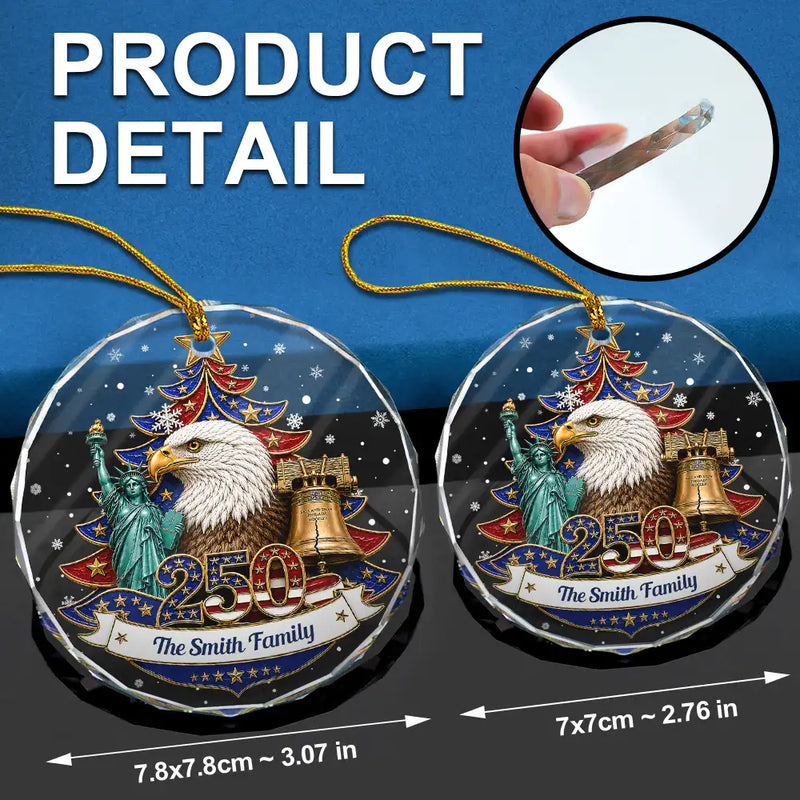 Independence Day,America 250th,Christmas,Proud,Family,Custom Text - Christmas Proud America Family 250th Anniversary - Personalized Circle Glass Ornament