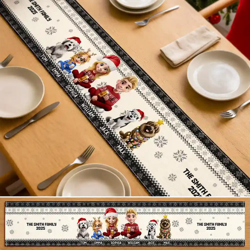Family, Parents, Gift For Grandparents, Happy, Christmas - Christmas Sitting Family - Personalized Table Runner