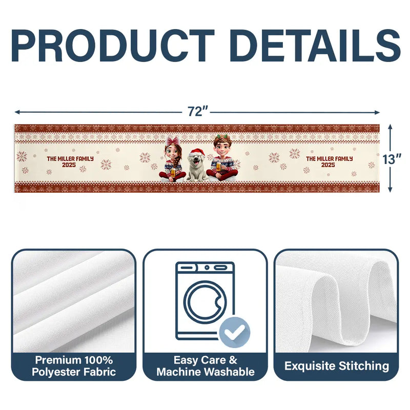 Family, Parents, Gift For Grandparents, Happy, Christmas - Christmas Sitting Family - Personalized Table Runner