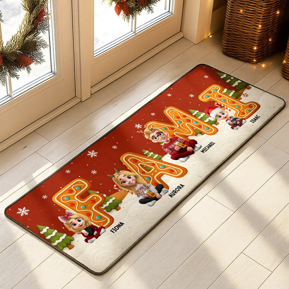 Christmas Sitting Family Gingerbread Letters - Personalized Runner Rug