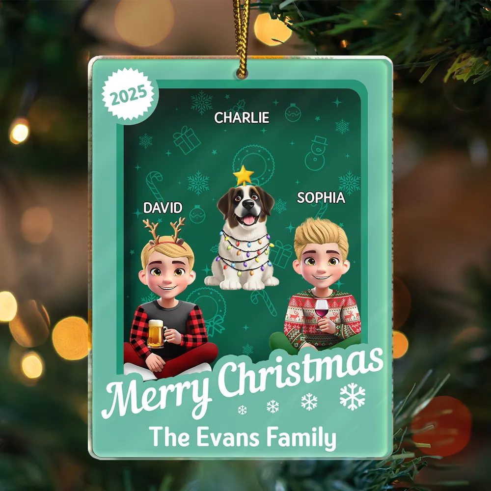Family,Parents,Gift For Grandparents,Gift For Kids,Happy,Christmas - Christmas Sitting Family Toy Box - Personalized Custom Shaped Acrylic Ornament