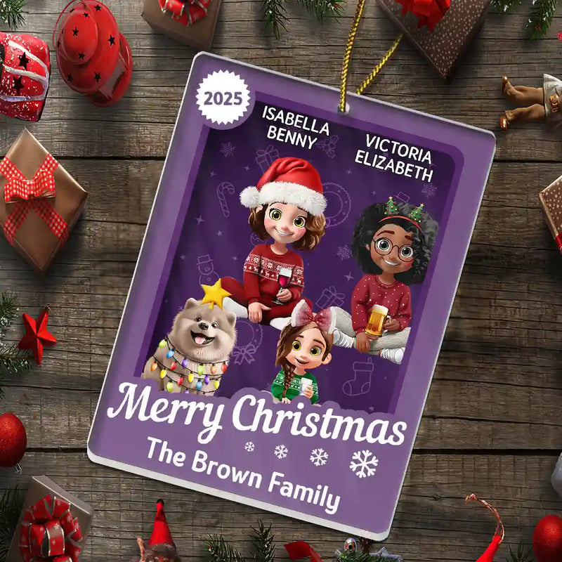 Family,Parents,Gift For Grandparents,Gift For Kids,Happy,Christmas - Christmas Sitting Family Toy Box - Personalized Custom Shaped Acrylic Ornament