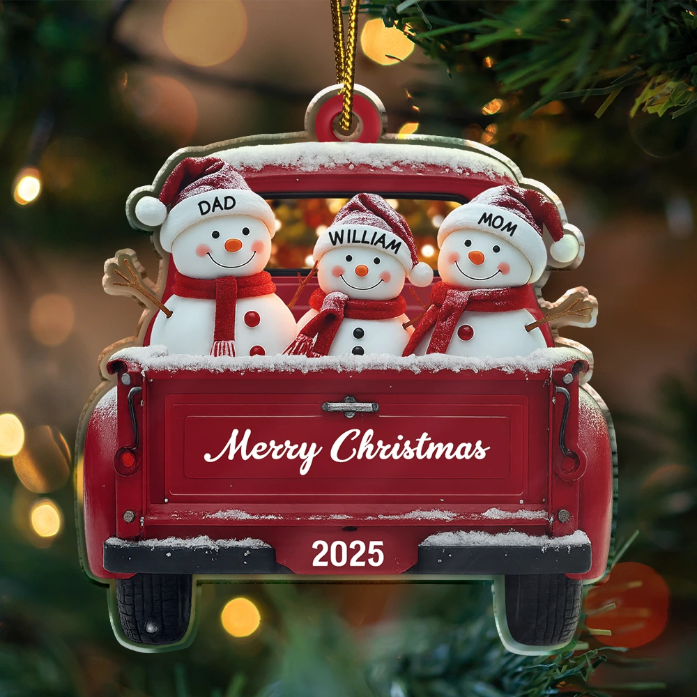 Christmas,Family,Parents,Gift For Kids,Happy - Christmas Snowman Family - Personalized Custom Shaped Acrylic Ornament