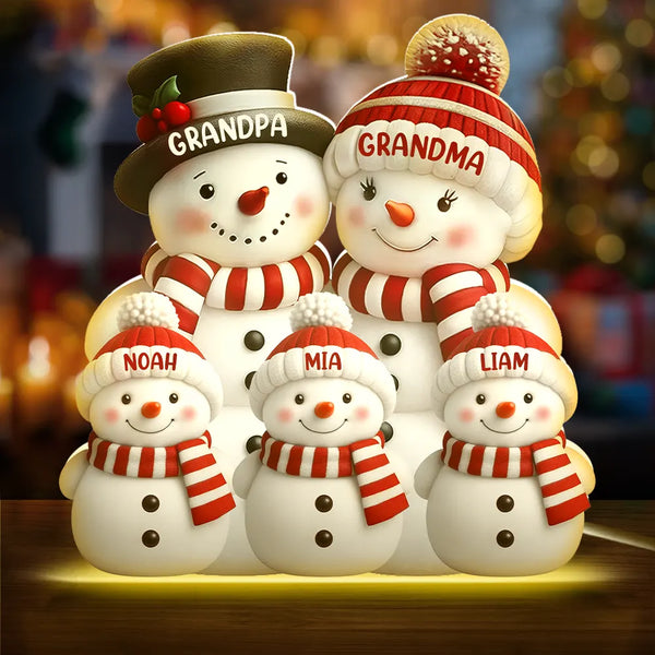 Gift For Grandparents,Gift For Grandma,Gift For Grandpa,Gift For Grandkids,Love,Christmas,Top Market,Non-Eng - Christmas Snowman Grandma Grandpa Kids - Personalized Custom Shaped Light Box