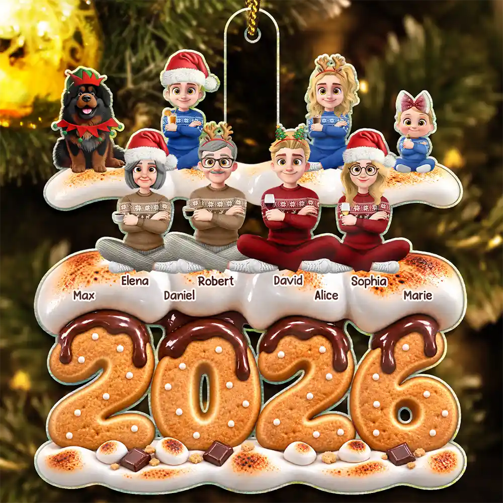 Christmas,Cozy,Family,Vector - Christmas Sweet Marshmallow S'mores Family - Personalized Custom Shaped Acrylic Ornament