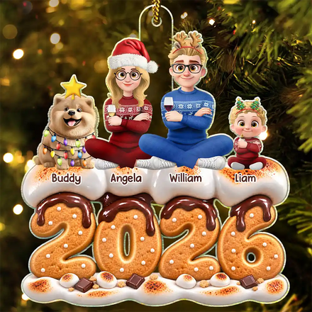 Christmas Sweet Marshmallow S'mores Family - Personalized Custom Shaped Acrylic Ornament