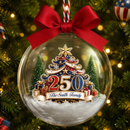 Independence Day, America 250th, Christmas, Proud, Family, Custom Text - Christmas Tree 250 Years Of Freedom - Personalized 3D Acrylic Ball Ornament