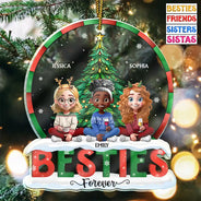 Gift For Bestie,Gift For Sisters,Love,Christmas - Christmas Tree Besties Sisters Forever - Personalized Custom Shaped Acrylic Ornament