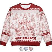 Happy,Dog Lovers,Pet Lovers,Cat Lovers,Christmas - Christmas Tree Dog Cat Toile - Personalized Unisex Ugly Sweater