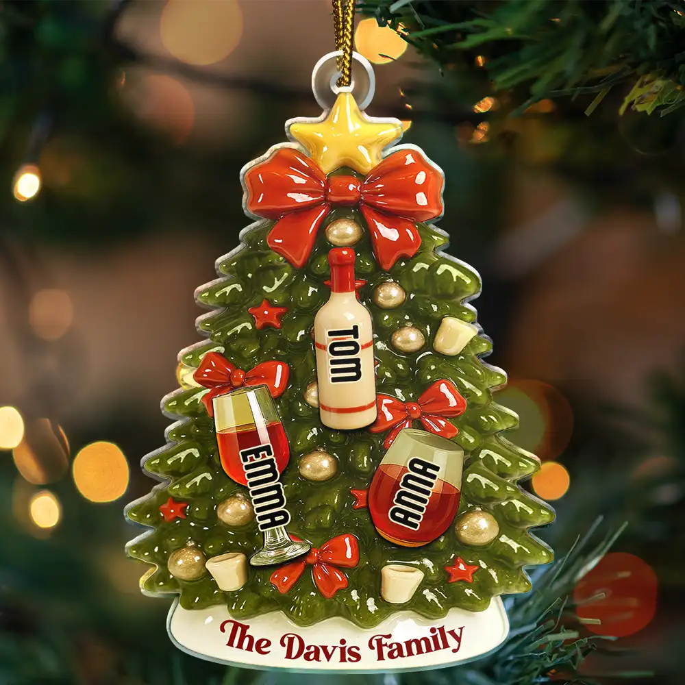 Family,Happy,Christmas,Gift For Bestie - Christmas Tree Hanging Chilling - Personalized Custom Shaped Acrylic Ornament