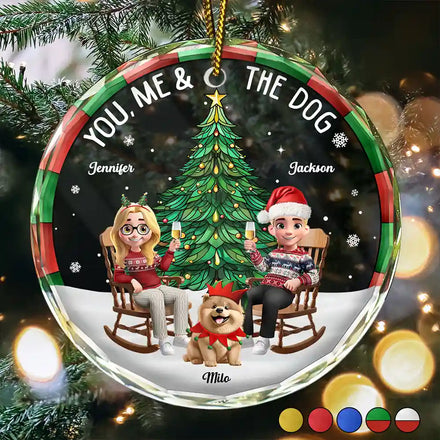 Christmas Tree You Me And The Dog - Personalized Circle Glass Ornament
