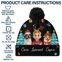 Pet Lovers,Pet Mom,Pet Dad,Happy,Dog Lovers,Dog Mom,Dog Dad - Christmas Woman Man And Dogs 3D Effect - Personalized Bobble Beanie Hat