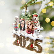 Family, Pet Lovers, Happy, Christmas - Christmas Yule Log Buche De Noel 3D Effect Couple Sibling Dog Cat - Personalized Custom Shaped Acrylic Ornament