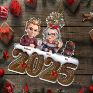 Family, Pet Lovers, Happy, Christmas - Christmas Yule Log Buche De Noel 3D Effect Couple Sibling Dog Cat - Personalized Custom Shaped Acrylic Ornament