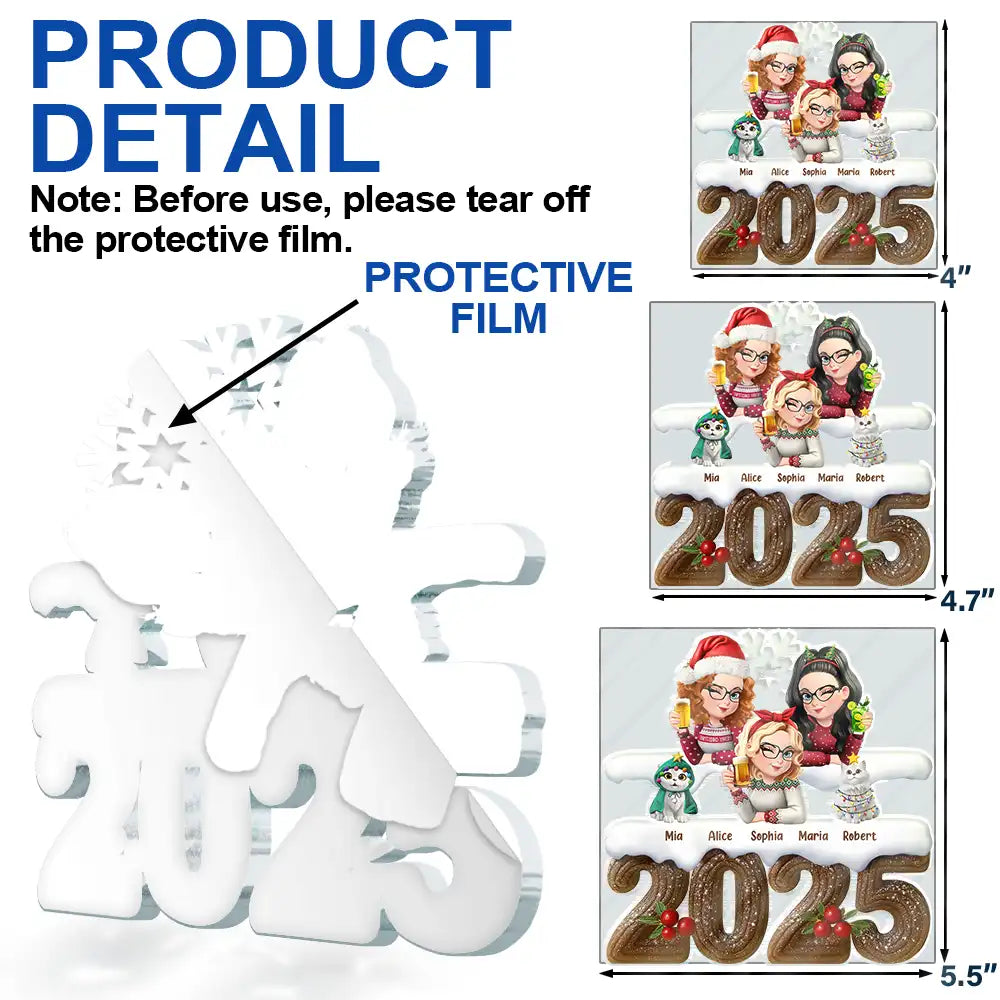 Family, Pet Lovers, Happy, Christmas - Christmas Yule Log Buche De Noel 3D Effect Couple Sibling Dog Cat - Personalized Custom Shaped Acrylic Ornament