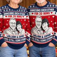 Art Design, Christmas, Custom Photo, Gift For Couples, Old Couples, Photo -  Knit-Style Line Art, Romantic - Christmas Gift For Couples - Personalized Custom Photo Annoying Each Other For Many Years Unisex Ugly Sweater