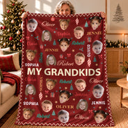 Christmas,Custom Photo,Cut-Face Photo,Gift For Grandma,Gifts For Her,Sentimental - Christmas Gift For Grandma Grandpa - Personalized Custom Photo My Grandkids With Name Pattern Fleece Blanket, Sherpa Blanket