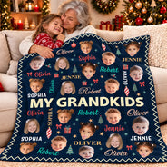 Christmas,Custom Photo,Cut-Face Photo,Gift For Grandma,Gifts For Her,Sentimental - Christmas Gift For Grandma Grandpa - Personalized Custom Photo My Grandkids With Name Pattern Fleece Blanket, Sherpa Blanket