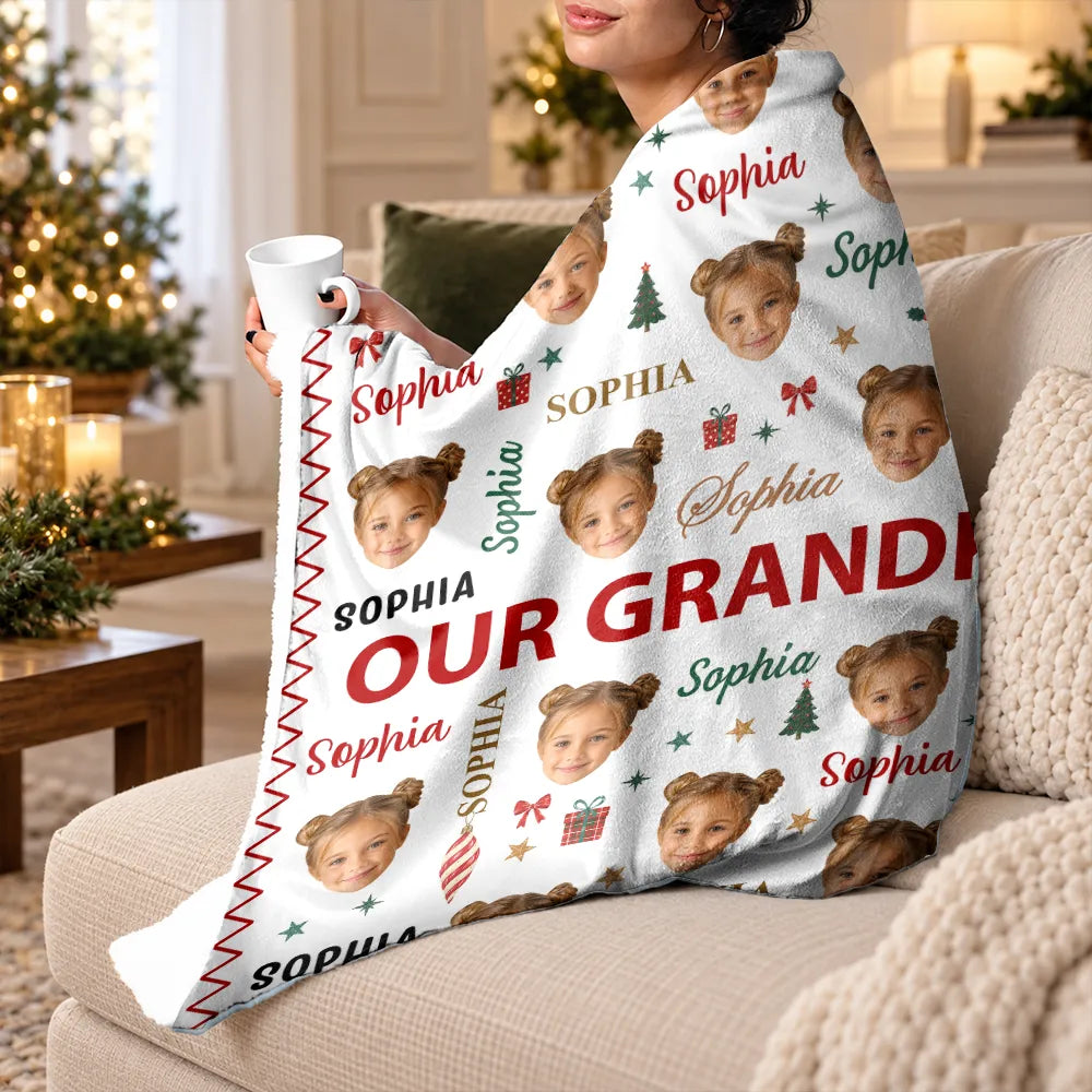 Christmas,Custom Photo,Cut-Face Photo,Gift For Grandma,Gifts For Her,Sentimental - Christmas Gift For Grandma Grandpa - Personalized Custom Photo My Grandkids With Name Pattern Fleece Blanket, Sherpa Blanket