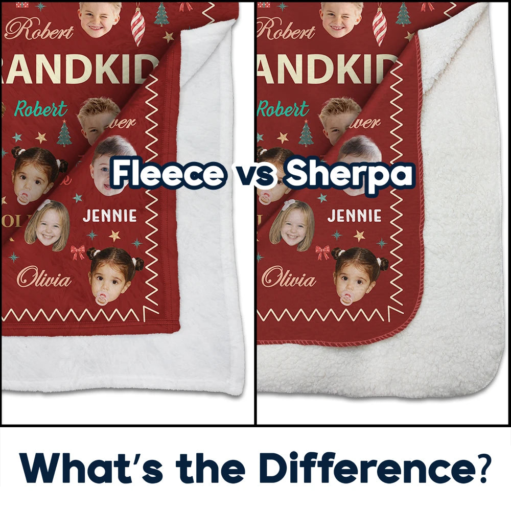 Christmas,Custom Photo,Cut-Face Photo,Gift For Grandma,Gifts For Her,Sentimental - Christmas Gift For Grandma Grandpa - Personalized Custom Photo My Grandkids With Name Pattern Fleece Blanket, Sherpa Blanket