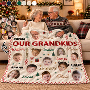 Christmas,Custom Photo,Cut-Face Photo,Gift For Grandma,Gifts For Her,Sentimental - Christmas Gift For Grandma Grandpa - Personalized Custom Photo My Grandkids With Name Pattern Fleece Blanket, Sherpa Blanket