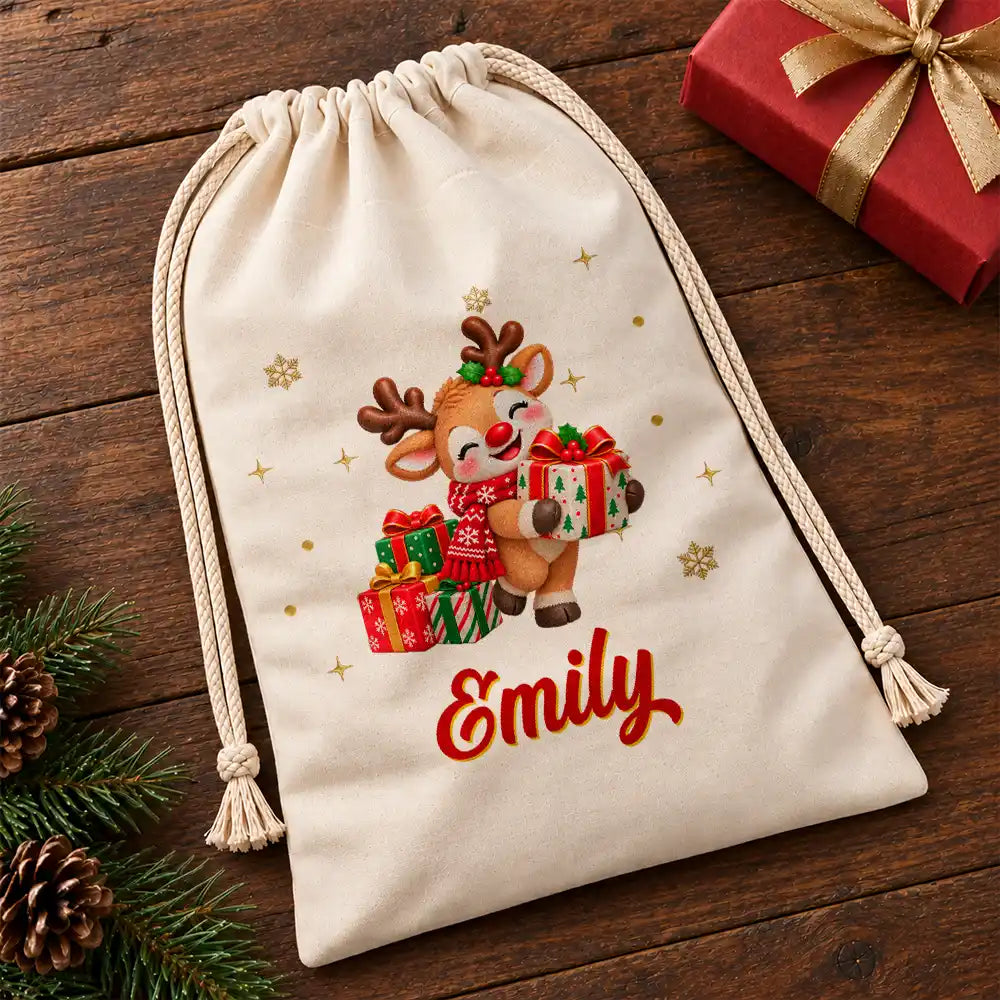 Christmas, Gift For Kids, Icon, Playful, Top Market - Christmas Gift For Kids - Personalized Name & Character Santa Reindeer Penguin Gnome Favor Bag