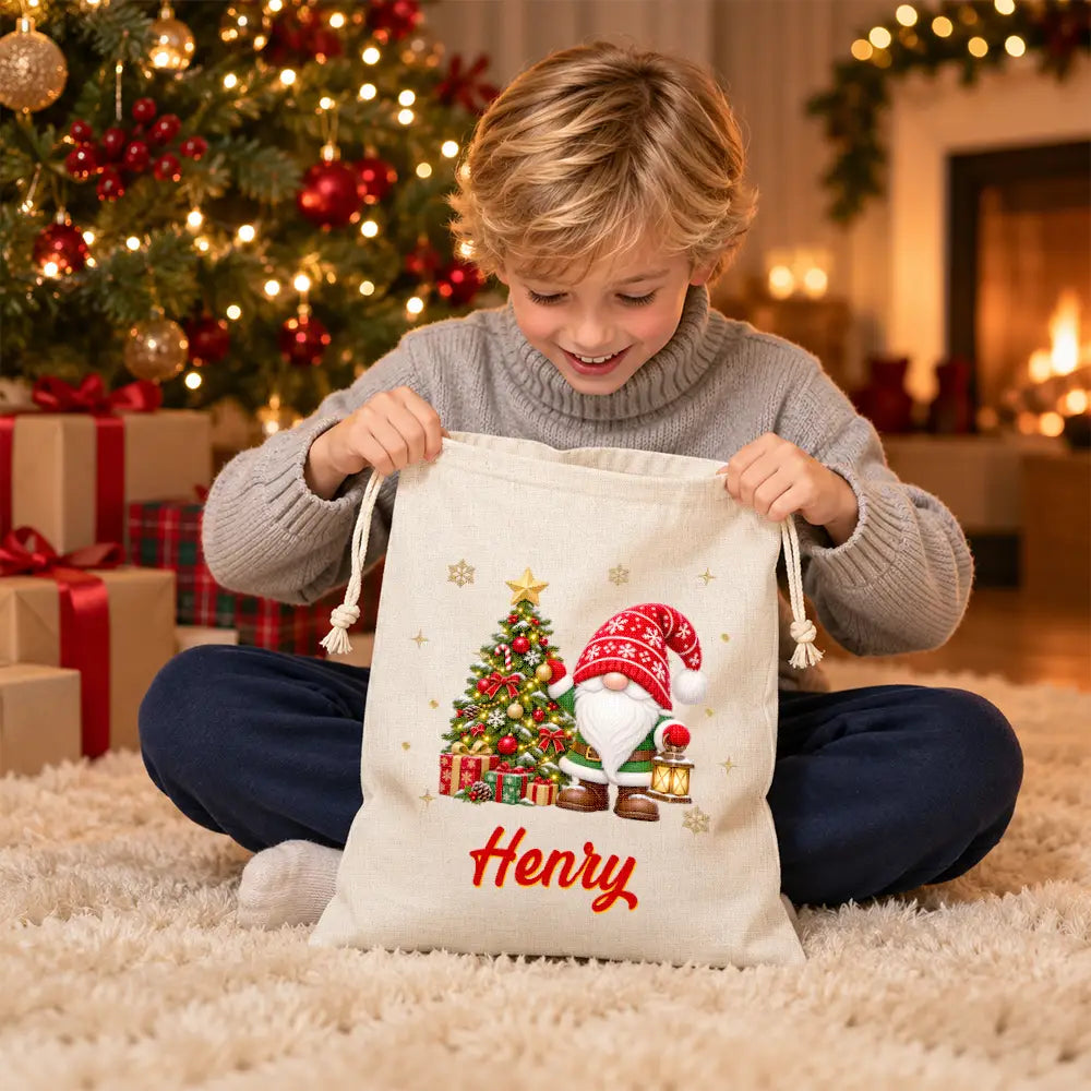 Christmas, Gift For Kids, Icon, Playful, Top Market - Christmas Gift For Kids - Personalized Name & Character Santa Reindeer Penguin Gnome Favor Bag